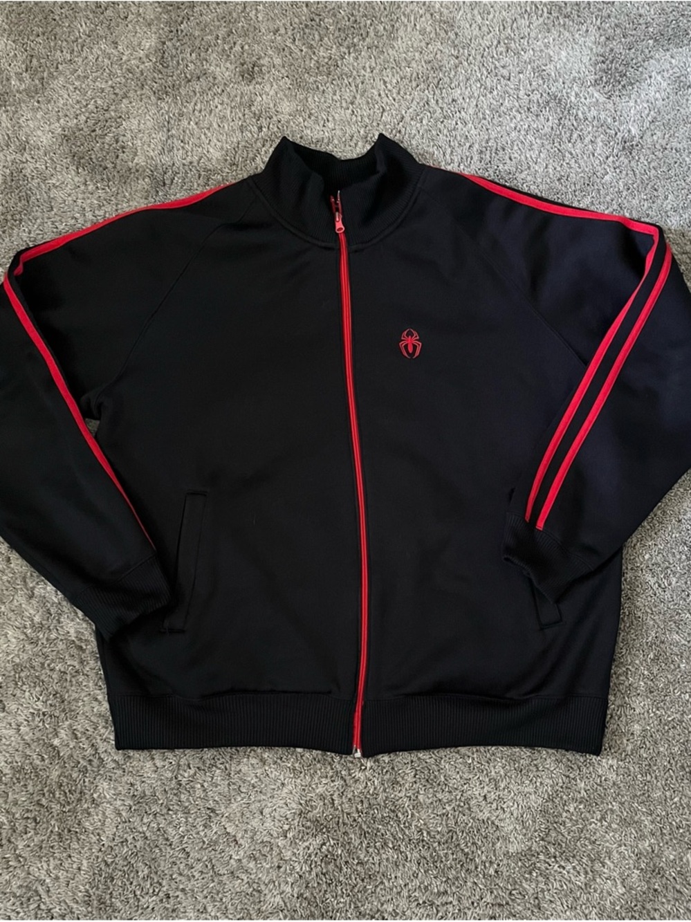 Marvel Spider Man 2002 Track Jacket Men Large Black Full Zip Fleece Lined VTG